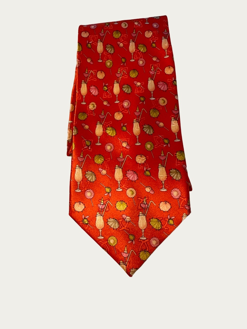 Leonard Paris Tropical Cocktail Orange/Peach Colored Silk Necktie